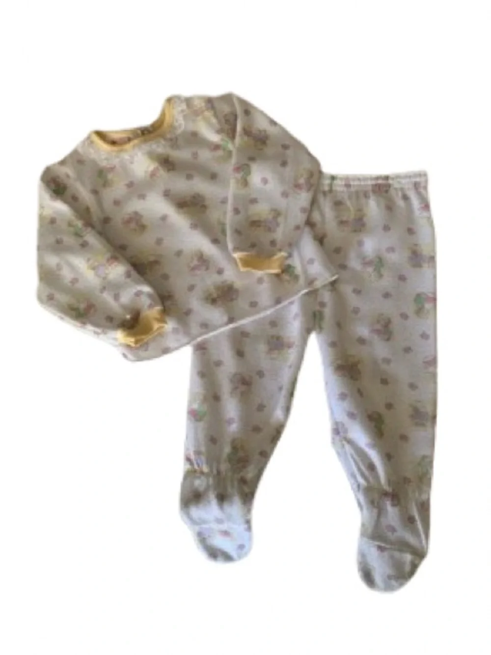 Vintage Carter's Pajama Set Girls 18-24M White Top Pants Snap Waist Bunny Flower